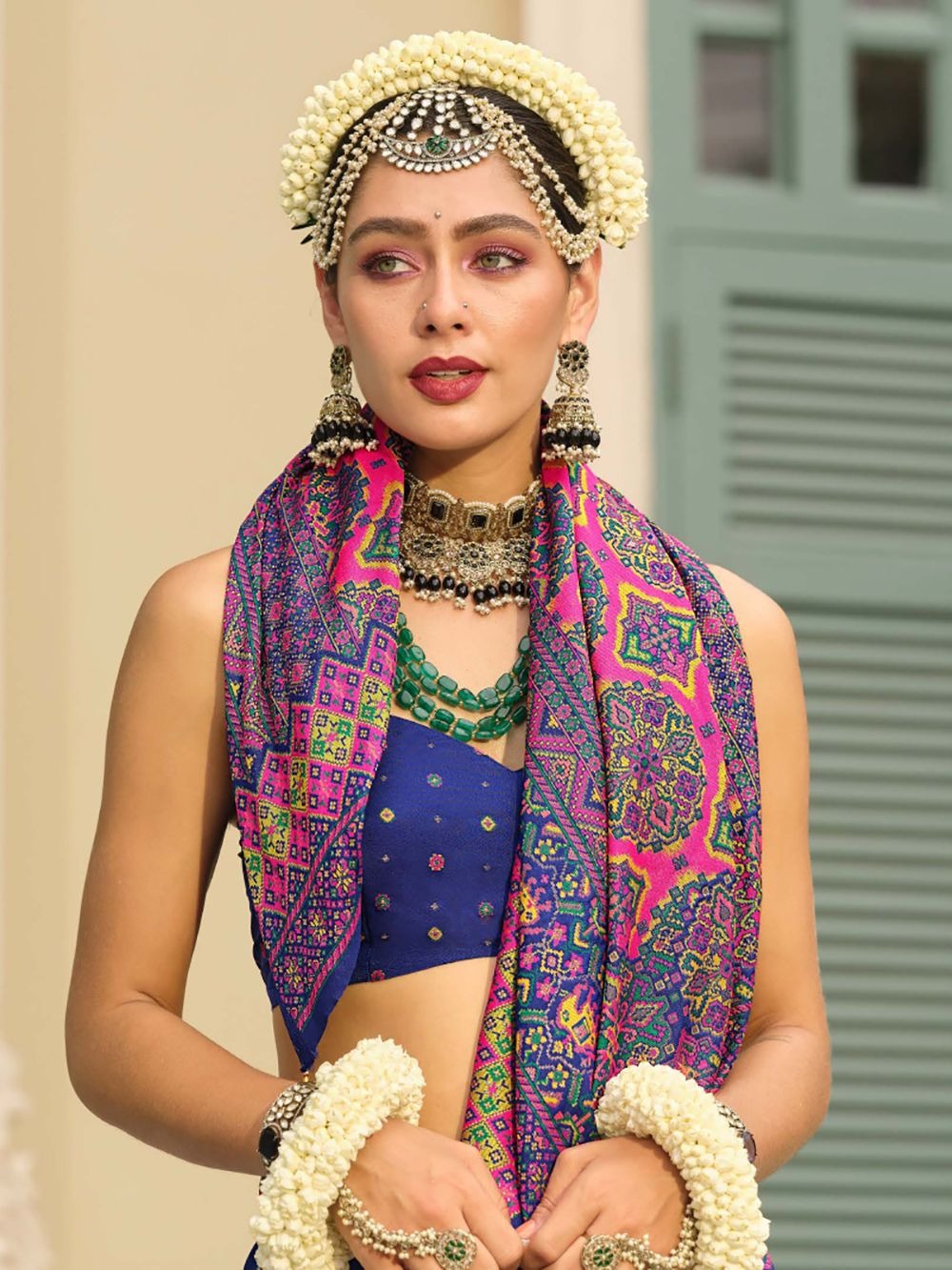 Blue color banarasi silk saree images
