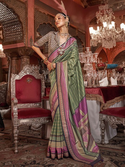 Green color silk kanjivaram design saree