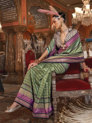 Green color silk kanjivaram design saree images