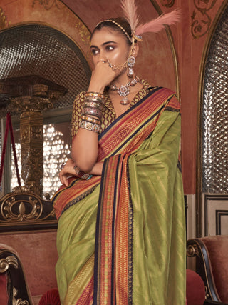 Pista Color silk saree with blouse online