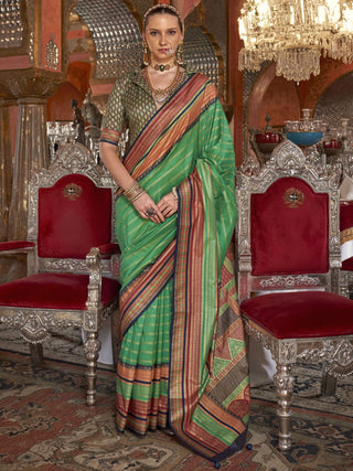 Dark Green designer silk saree