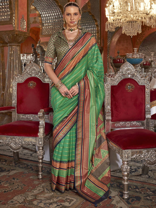 Dark Green designer silk saree