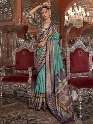 Rama color silk weaving saree for women