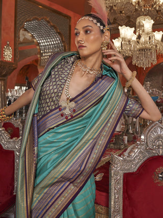 Rama color silk saree for wedding wear