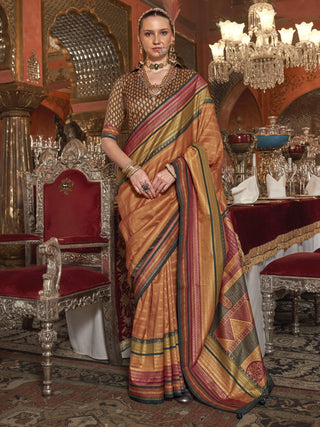 Orange color silk saree for women