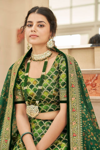 Art Silk green lehenga for bride