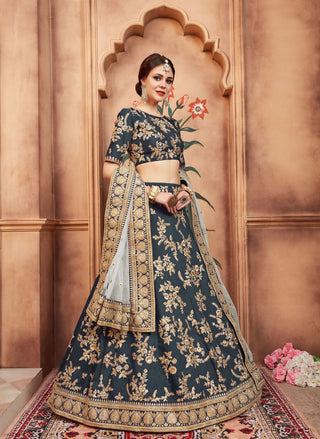 Art silk grey lehenga for wedding