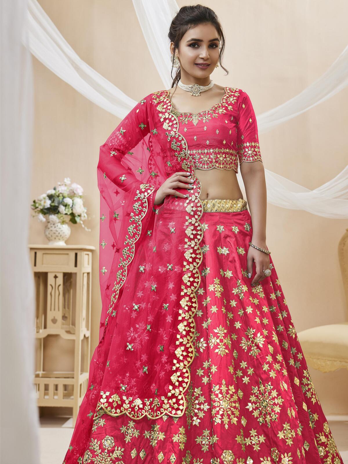 art silk bridal pink lehenga choli with dupatta