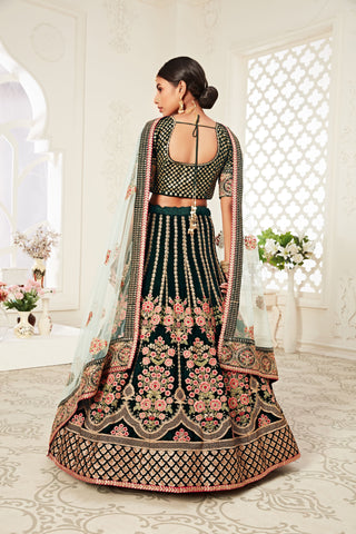 dark green lehenga for wedding