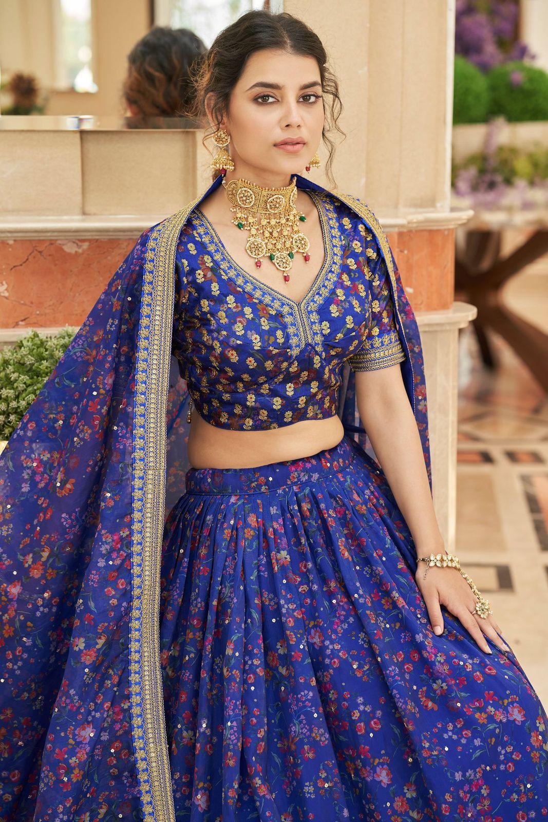 Organza blue lehenga for wedding