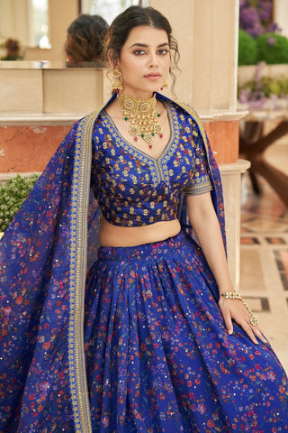 Organza blue lehenga for wedding