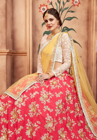 taffeta silk pink lehenga white blouse party wear