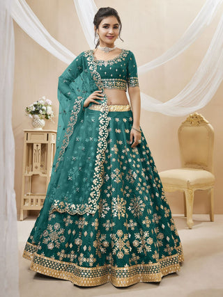 Art silk green lehenga for wedding