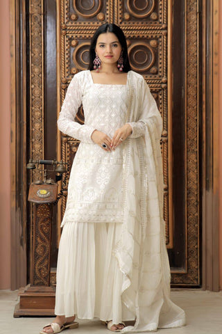  Faux Georgette  White Sharara