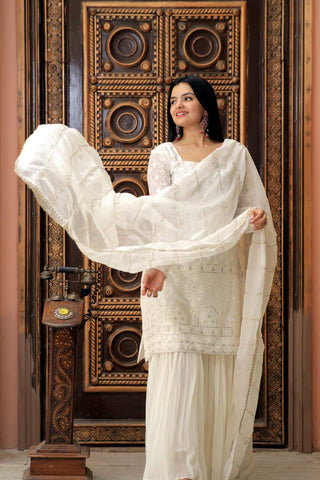 Faux blooming sharara white style with dupatta