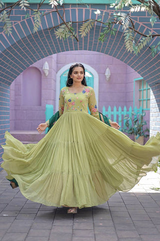 Parrot-Green gown with green dupatta