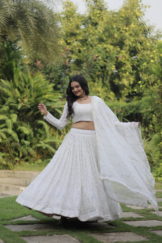 Faux georgette white lehenga choli