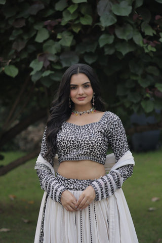 White Color Sangeet Wear Lehenga Choli With Dupatta