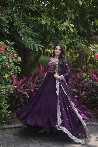 Dark purple anarkali dress with dupatta 