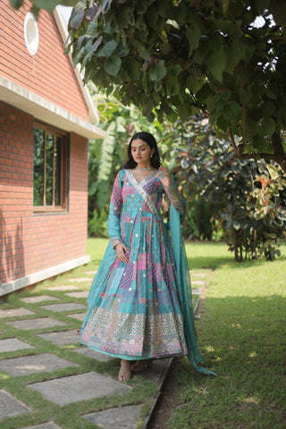 Rama Anarkali Dress With Dupatta