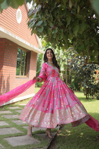 Beautiful Pink Anarkali With Dupatta