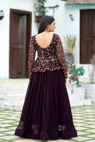 Dark purple lehenga v neck simple