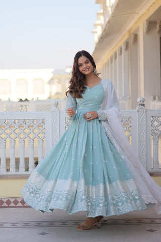 Women sky blue colour gown for wedding