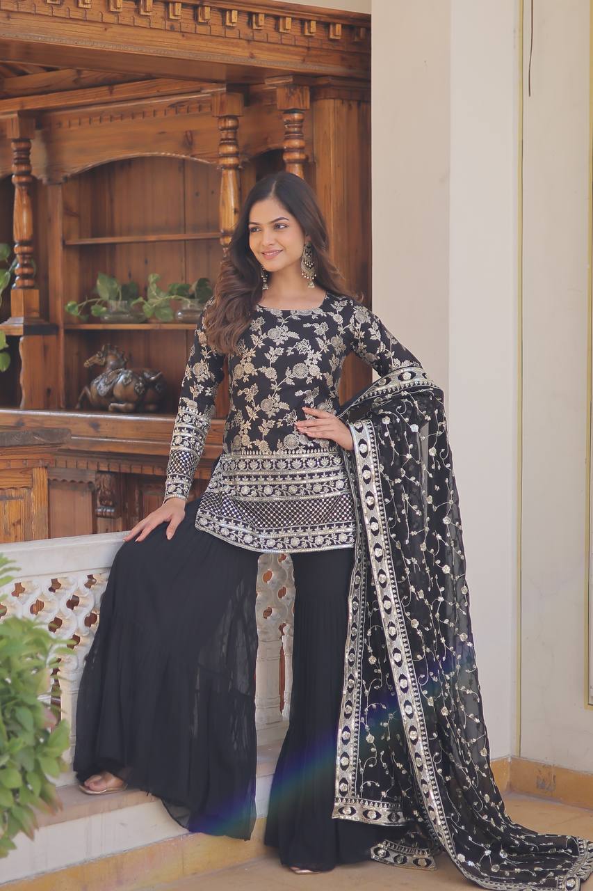 Viscose Jacquerd Sequins Black Sharara