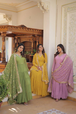 Sky, Yellow, Parrot-green, Lovender Anarkali