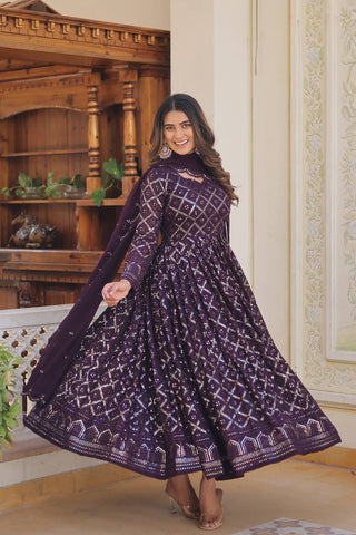 purple wedding wear gown for women