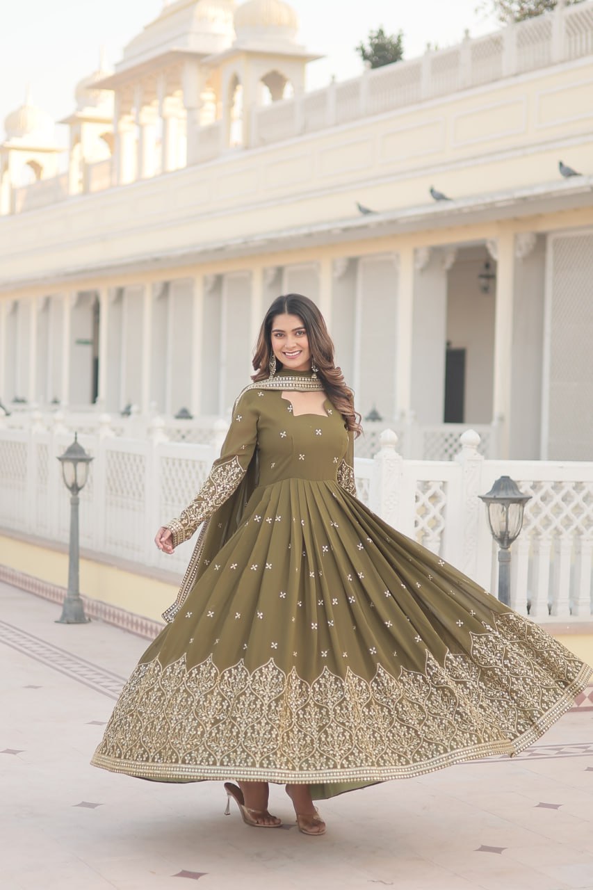 Embroidered work dupatta gown