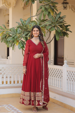 red anarkali Sequin Gown for Wedding