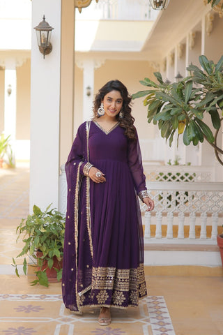 purple anarkali Sequin Gown for Wedding