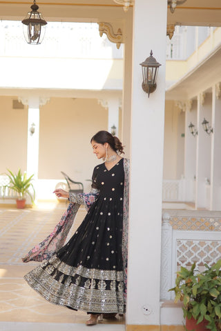 Black Color Anarkali Gown With Dupatta