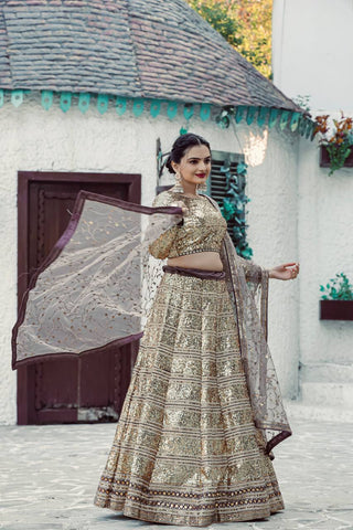 Gold color georgette lehenga choli for women online
