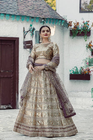 Gold color georgette lehenga choli for women with price
