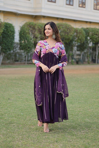 Purple Alia Cut Kurti Set with Dupatta
