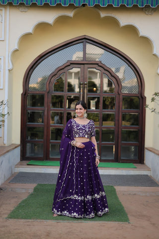 Purple Sequins Embroidered Lehenga Choli