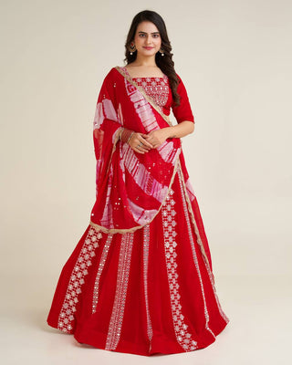 Red georgette navratri chaniya choli with dupatta price
