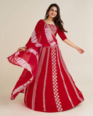 Red georgette navratri chaniya choli with dupatta online
