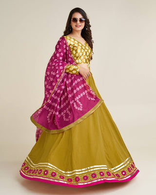 Mehndi colour Lehenga Design
