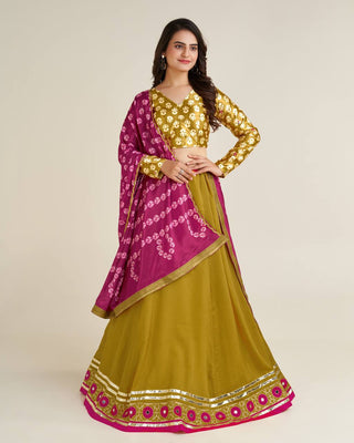 Mehendi color tradition lehenga choli with dupatta