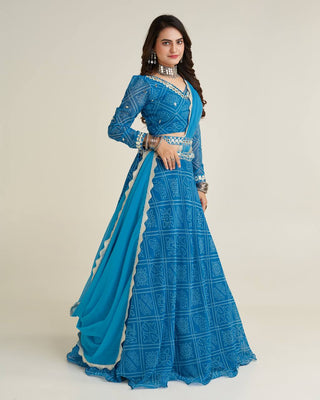 Blue georgette navratri chaniya choli for women with dupatta
