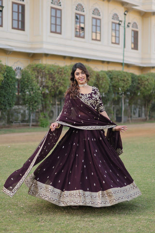 Bollywood Style Purple Colour Sequins Lehenga Choli With Dupatta