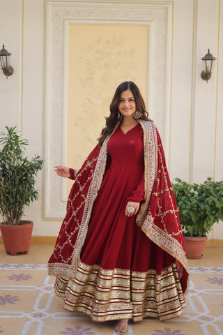 Maroon Designer Gown party wear