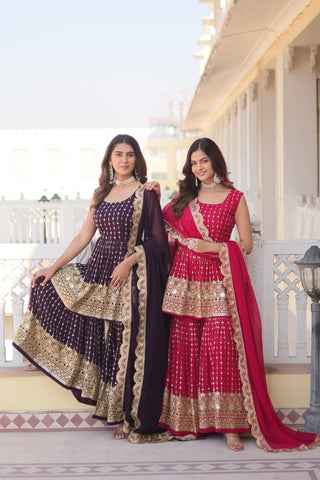 Rani Pink Sharara With Sequins Embroidered Work Suits for Party