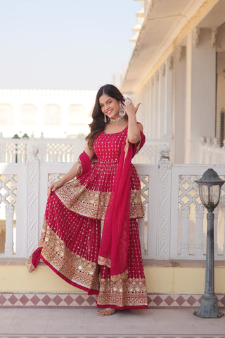 Faux Georgette Rani pink Shrara