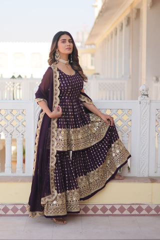 Faux georgette wine sharara for wedding