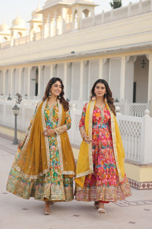 Floral design russian silk gown 