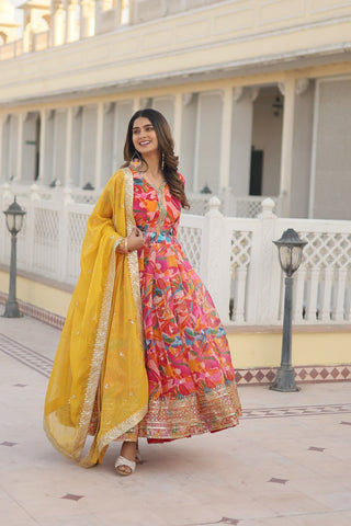 Pink gown with dupatta